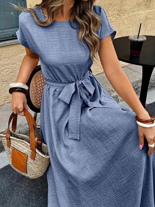 Damen Maxikleid mit Taillengürtel und lässigem Schnitt R&B