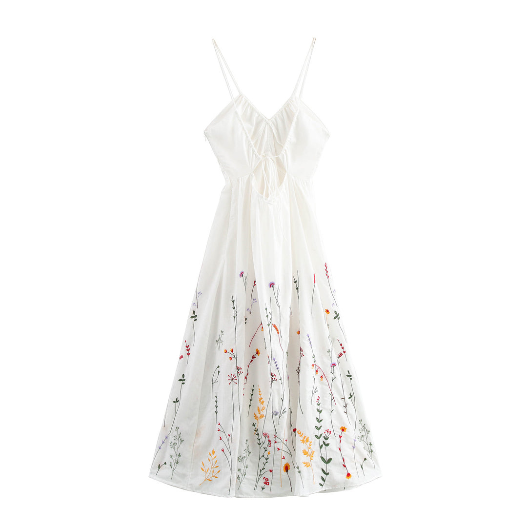 Damen Spaghetti-Träger Kleid mit floralen Stickereien R&B