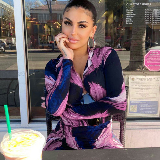 Damen Bodycon Kleid mit tiefem V-Ausschnitt und floraler Musterung R&B