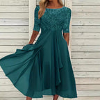 Damen Abendkleid mit elegantem Stickdesign und fließendem Rock R&B