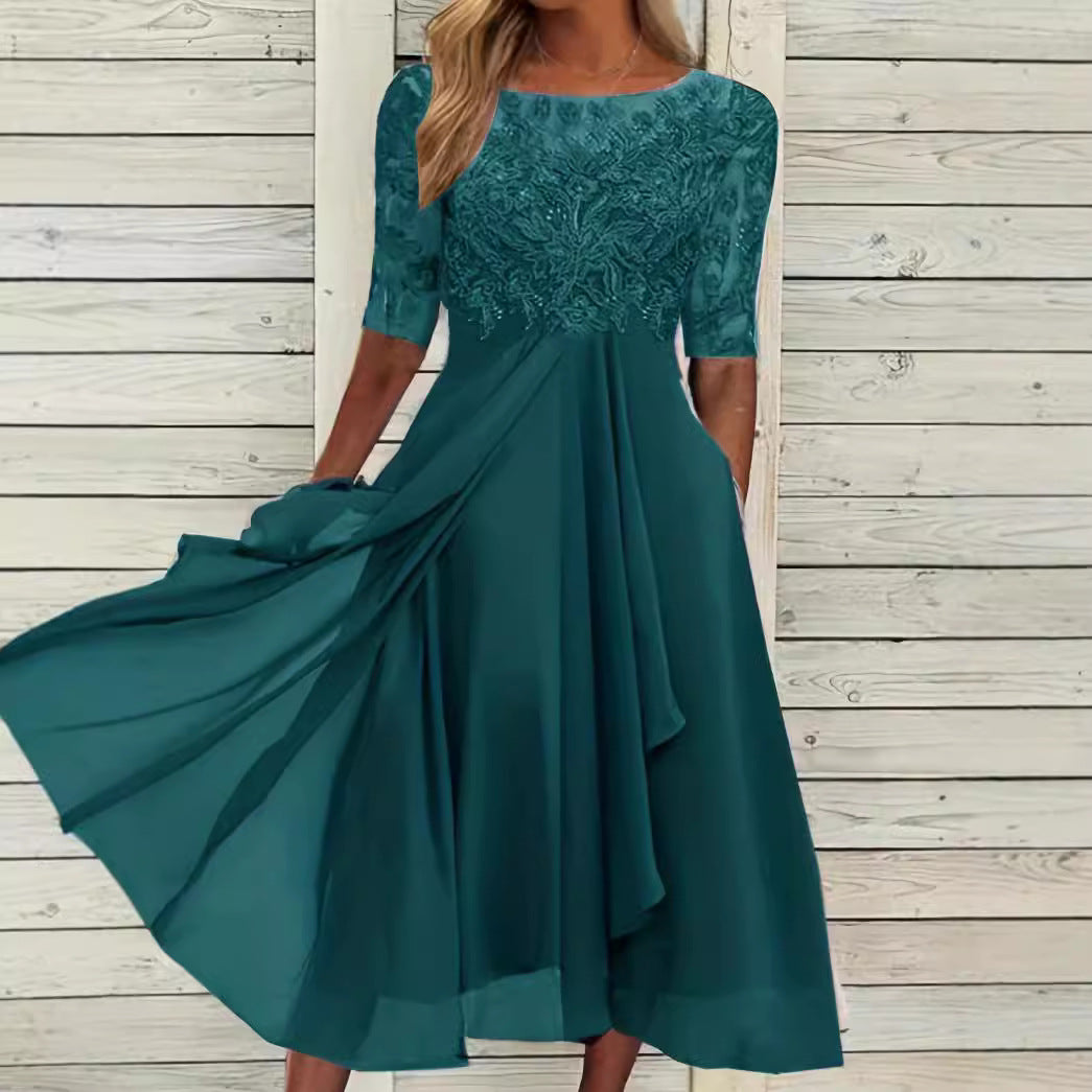 Damen Abendkleid mit elegantem Stickdesign und fließendem Rock R&B