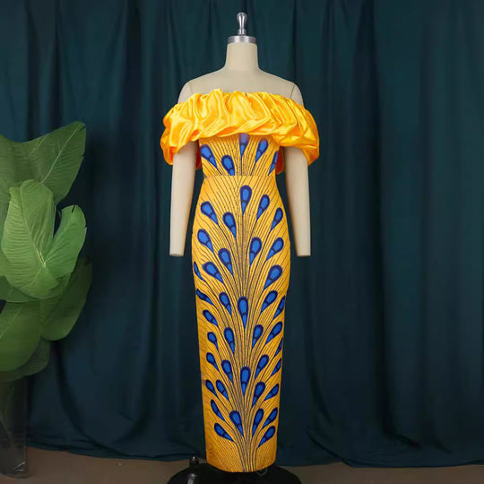 Damen Elegantes Abendkleid mit schulterfreiem Design und voluminösem Rüschensaum R&B