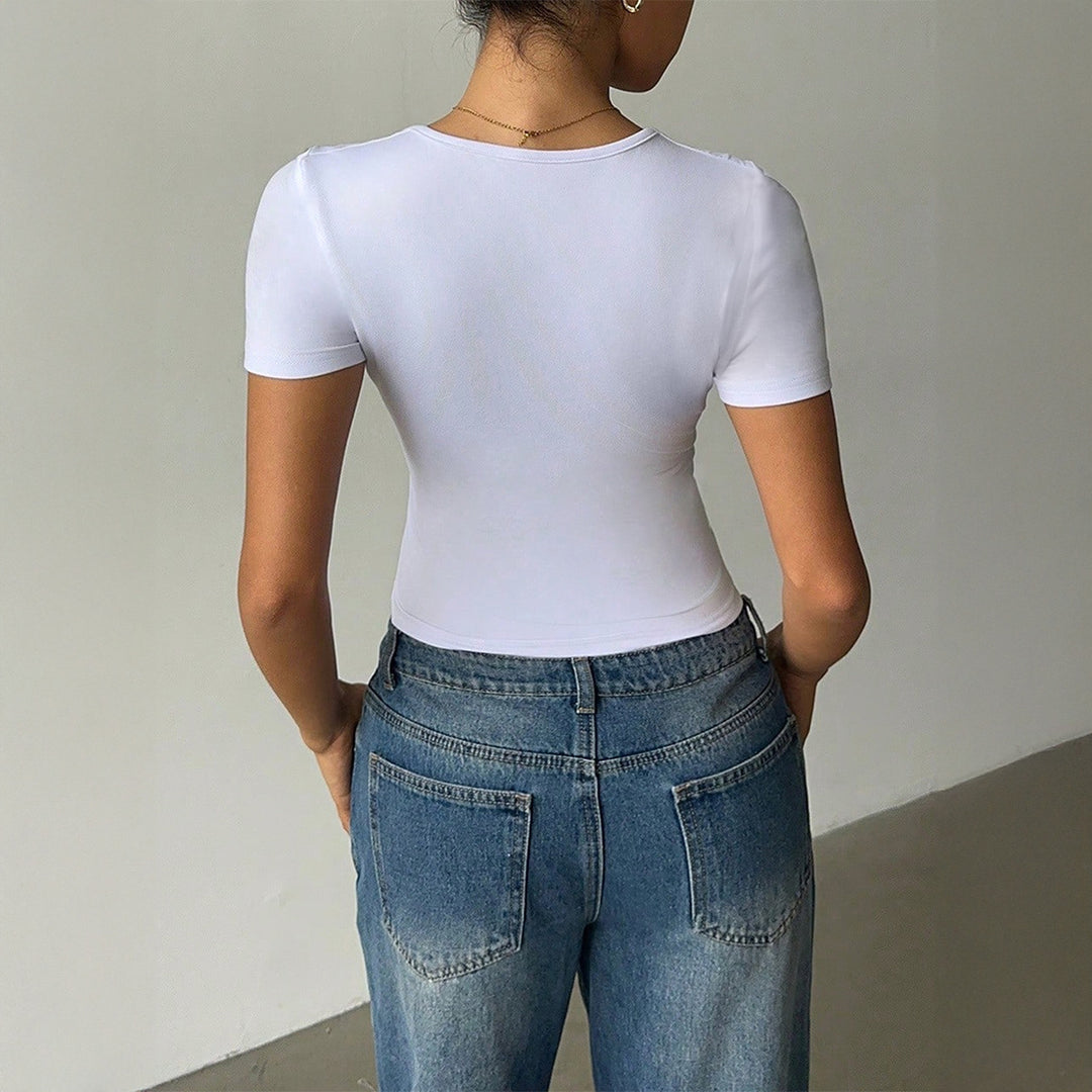 Damen Oberteil mit tiefem V-Ausschnitt und figurbetonter Silhouette R&B