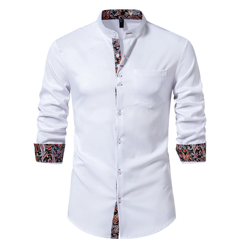 Herren Langarmhemd mit modernem Stehkragen und Paisleymuster