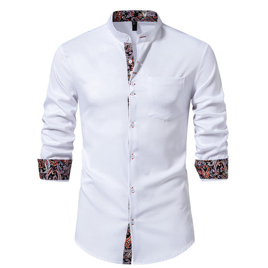 Herren Langarmhemd mit modernem Stehkragen und Paisleymuster R&B