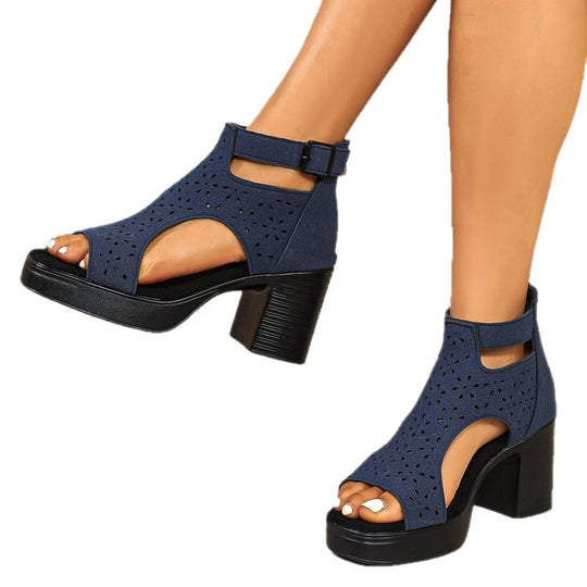 Damen Sandaletten mit Schnittdetails und Blockabsatz R&B