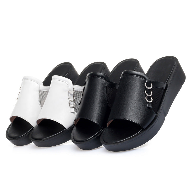 Damen Bequeme Plateau-Sandalen mit modischem Netzdesign und dekorativen Ketten R&B