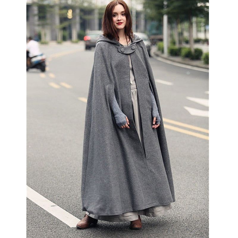 Damen Wickelponcho mit Kapuze und seitlichen Taschen R&B