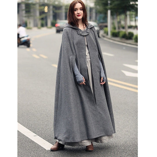 Damen Wickelponcho mit Kapuze und seitlichen Taschen R&B