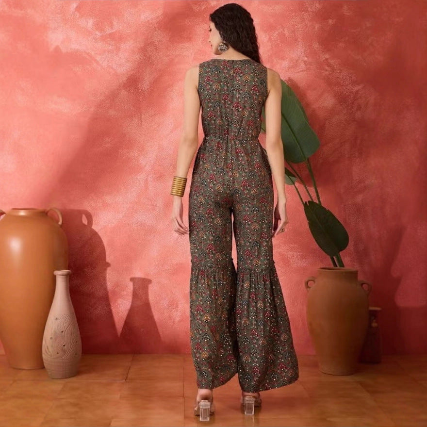 Damen Vintage-inspirierter Jumpsuit mit weitem Bein und Taillierung R&B
