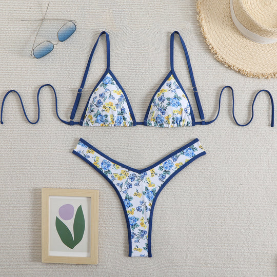 Damen Triangel-Bikini mit floralem Design und verstellbaren Trägern R&B