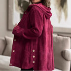 Damen Lässige cordjacke mit Kapuze und großen Knöpfen R&B