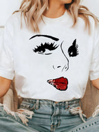 Damen T-Shirt mit kreativem Grafikdruck und luxuriösen Paillettenakzenten R&B
