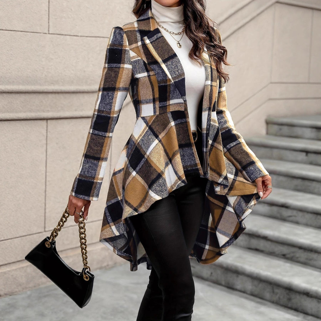 Damen Elegante und fließende Karojacke mit asymmetrischem Saum R&B