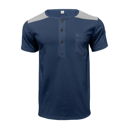 Herren Kurzarm-Henley-Shirt mit kontrastierenden Schulterdetails und praktischer Brusttasche R&B