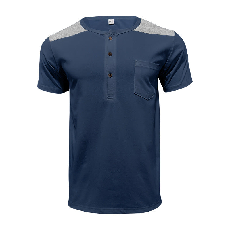 Herren nan Kurzarm-Henleyshirt aus weicher Baumwollmischung mit Brusttasche und Schulterblende R&B