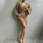Damen gehäkeltes Strandoutfit mit offener Front R&B