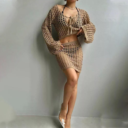 Damen gehäkeltes Strandoutfit mit offener Front R&B