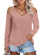 Damen Elegantes Shirt mit angeschnittenen Schultern und V-Ausschnitt R&B