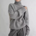 Damen Pullover mit hohem Kragen und weichem Materialmix R&B