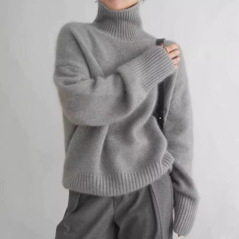 Damen Pullover mit hohem Kragen und weichem Materialmix R&B