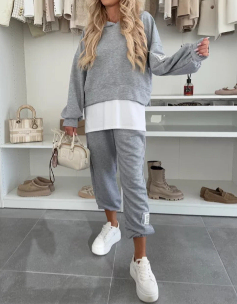 Damen nan kuscheliges kurzes Kapuzensweatshirt und Jogginghose-Set aus weicher Baumwollmischung R&B