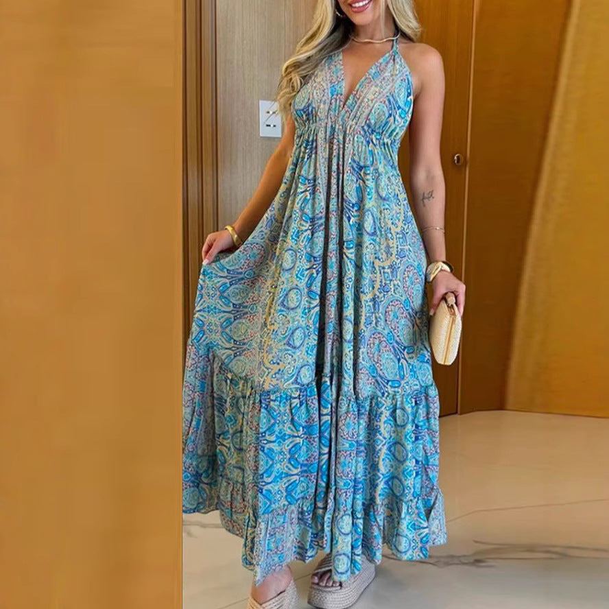 Damen Maxi-Kleid im verspielten Boho-Stil mit Volants und tiefer Taille R&B