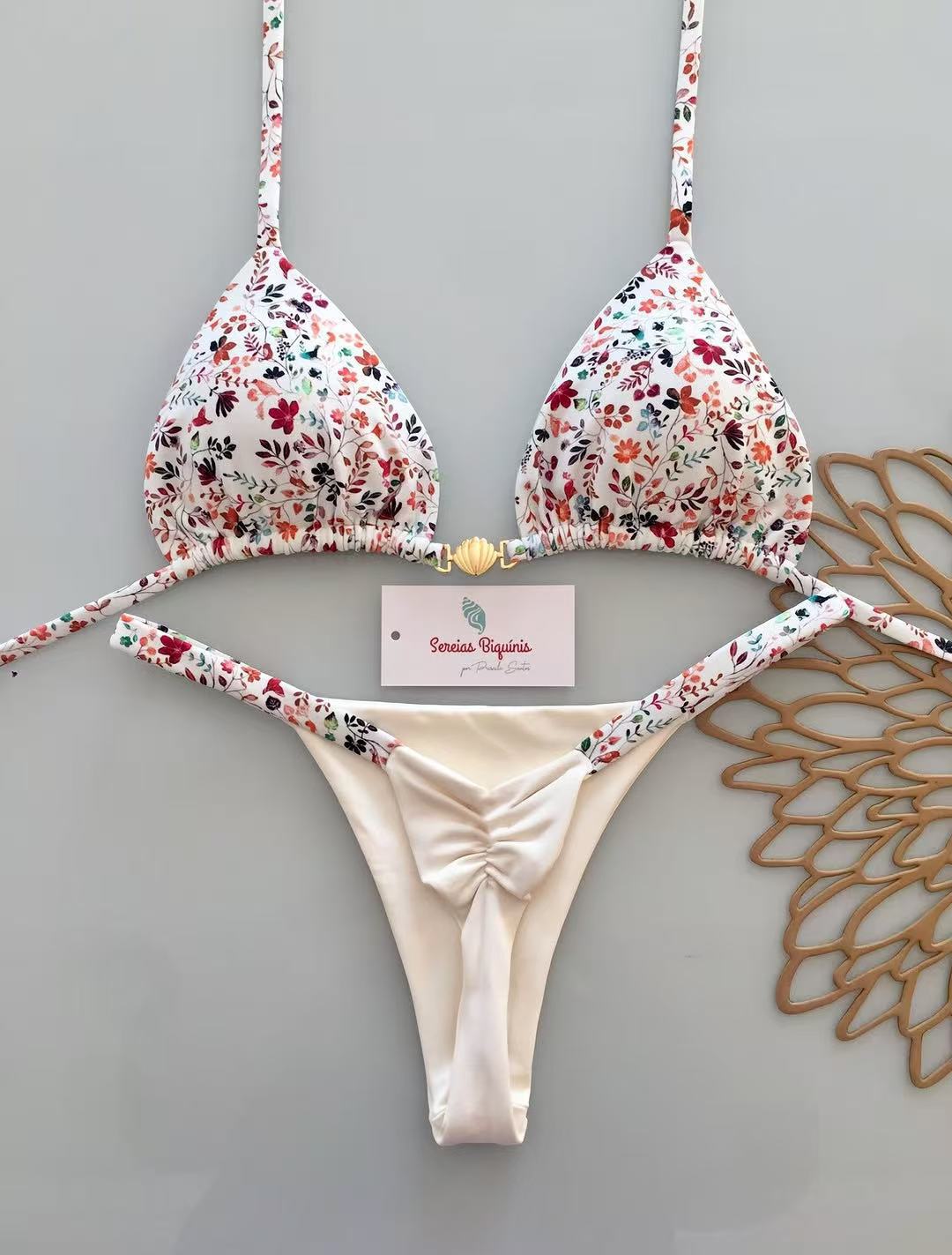 Damen Triangel-Bikini mit frischem Melonenmuster R&B
