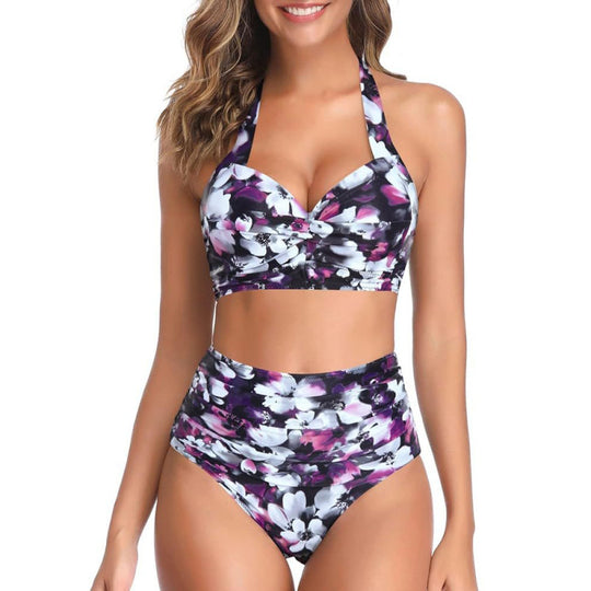 Damen Hochtaillierter Karobikini mit gerafftem Oberteil R&B