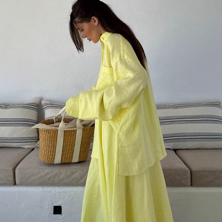 Damen Maxikleid mit weitem Schnitt und lässigem Hemdkragen R&B