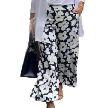 Damen nan weite Palazzohose mit großblumigem Print, hohem Bund und Eingrifftaschen R&B