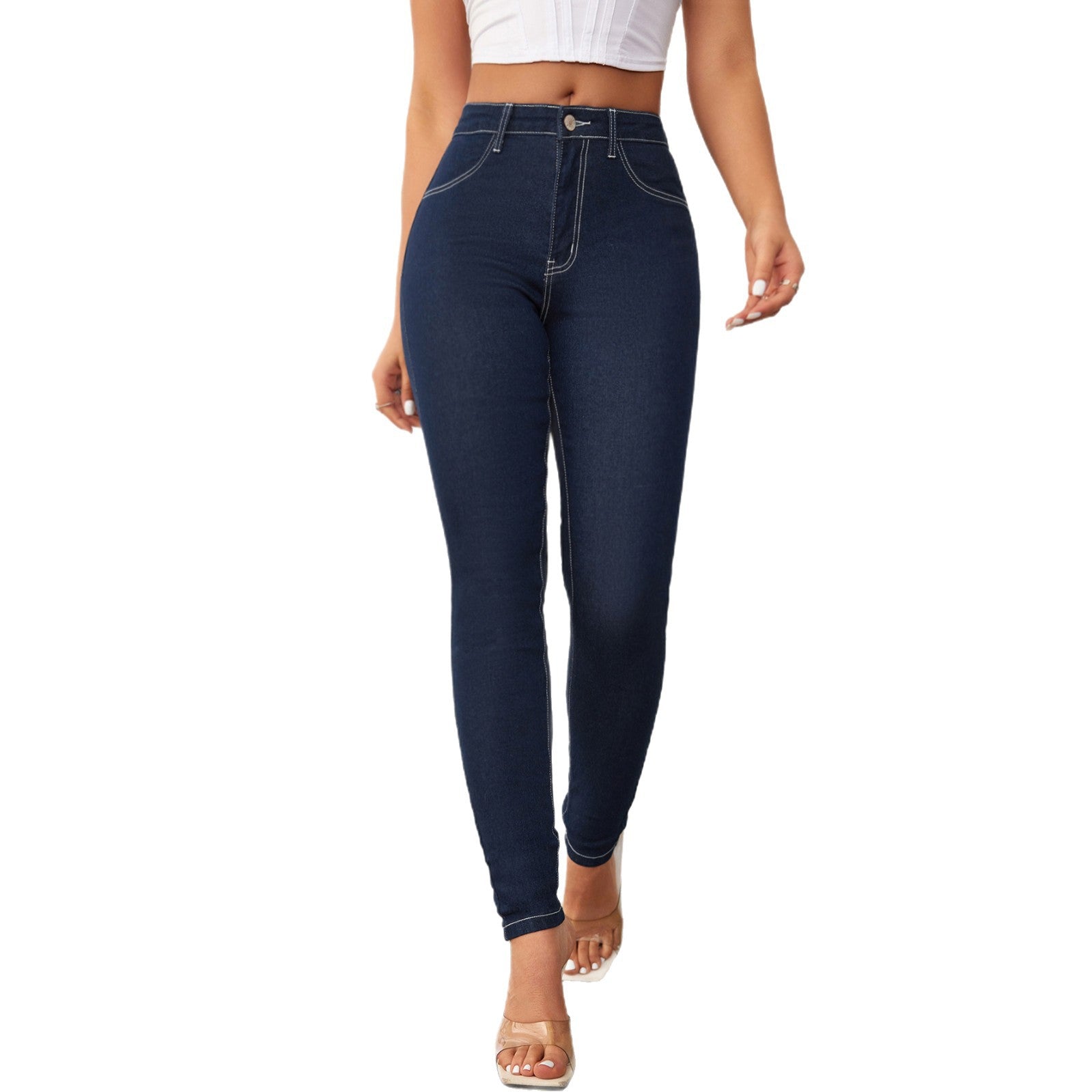 Damen Hochtaillierte Slim-Fit Jeans mit bequemer Stretch-Qualität R&B