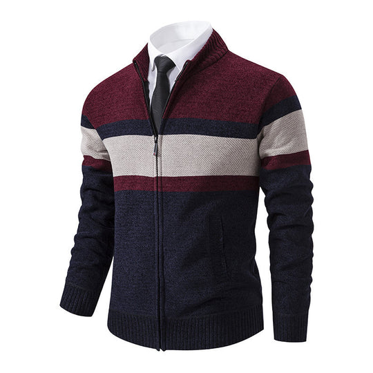 Herren moderne Strickjacke mit hohem Kragen und durchgehendem Reißverschluss R&B