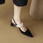 Damen Sling-Pumps mit dekorativem Riemchen und goldenem Blockabsatz R&B