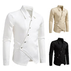 Herren modisches Langarmhemd mit asymmetrischem Knopfdesign R&B