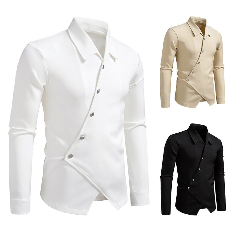 Herren modisches Langarmhemd mit asymmetrischem Knopfdesign R&B