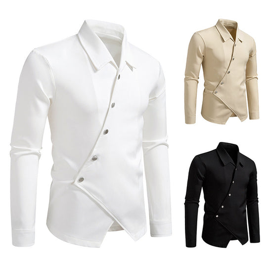 Herren modisches Langarmhemd mit asymmetrischem Knopfdesign R&B