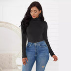 Damen Eleganter Langarmbody mit hohen Kragen R&B