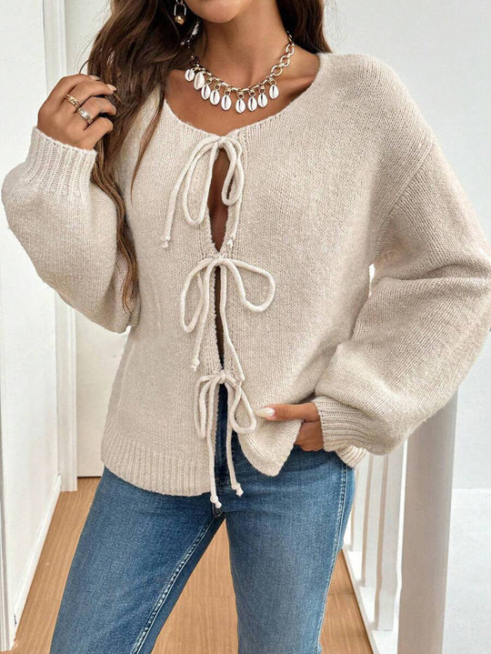Damen lockerer Strickcardigan mit verstellbarem Bund R&B
