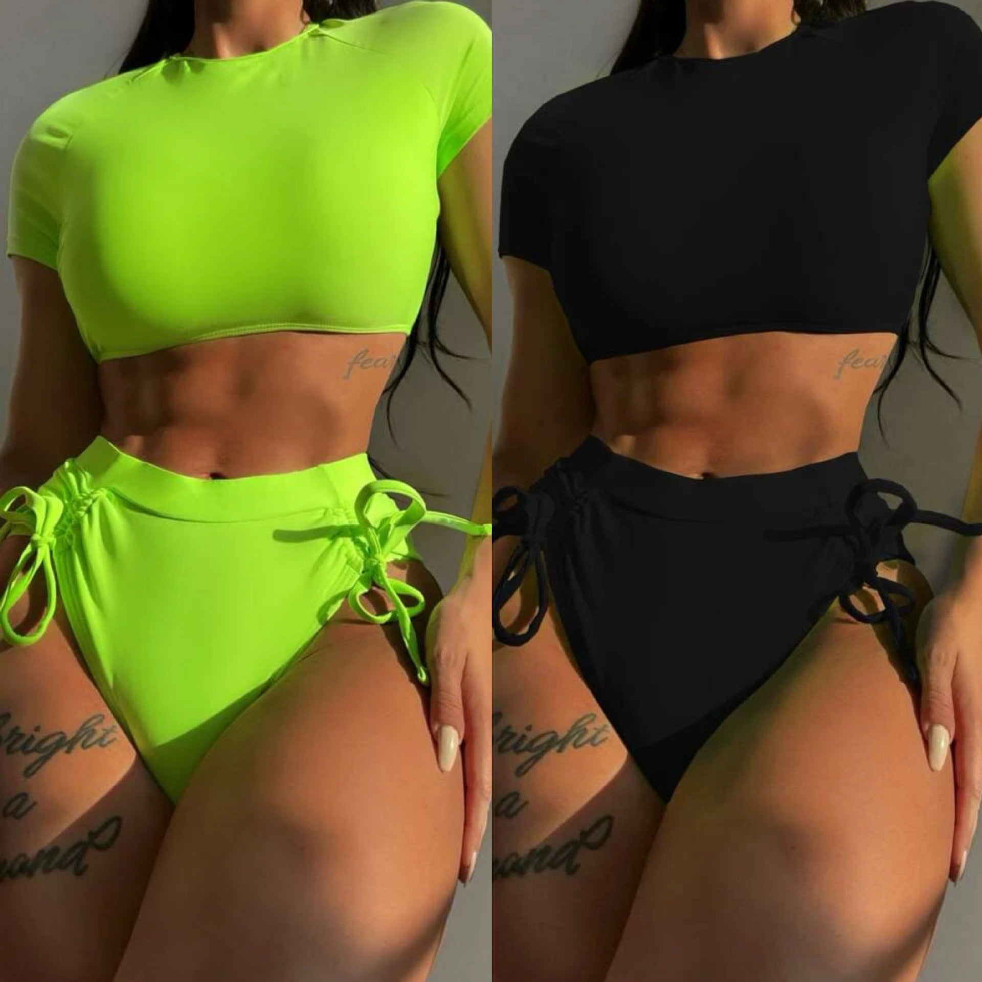 Damen Sportliches Bikini-Set mit hohem Bund und dekorativen BindR&Bändern R&B