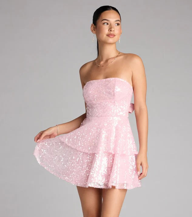 Damen Glamouröses Strass Minikleid R&B