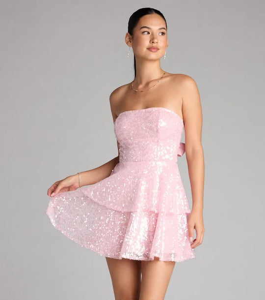 Damen Glamouröses Strass Minikleid R&B