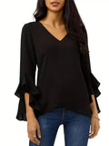 Damen Elegante Bluse mit Rüschendetails und tiefem V-Ausschnitt R&B