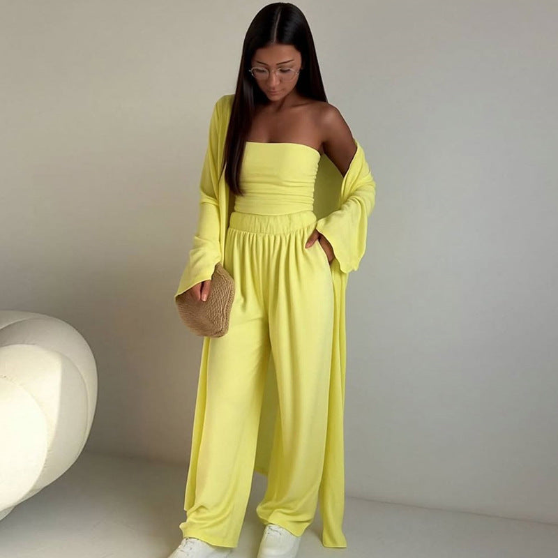 Damen elegantes 3-teiliges Set mit weitem Hosen und tailliertem Oberteil R&B