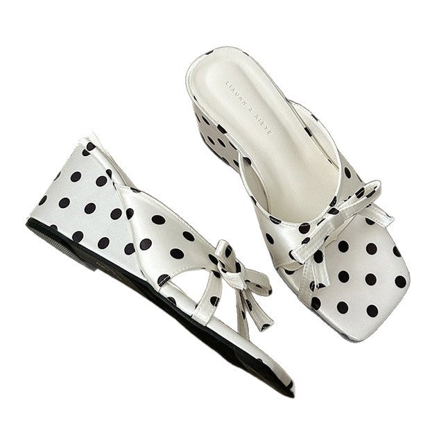 Damen elegante Mules mit gepunktetem Design und zartem Schleifenakzent R&B