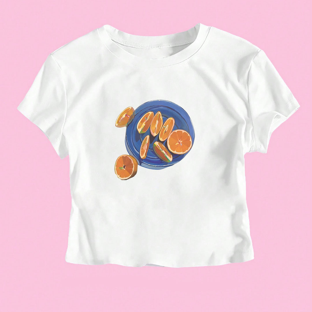 Damen Crop-T-Shirt mit fruchtigem Design und lässigem Schnitt R&B