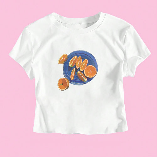 Damen Crop-T-Shirt mit fruchtigem Design und lässigem Schnitt R&B