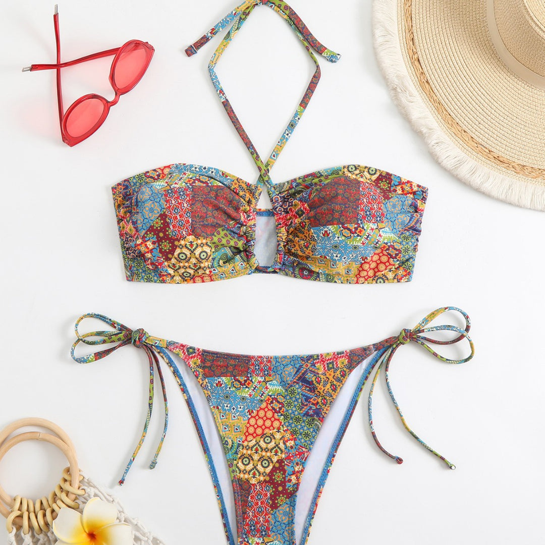 Damen Bikini-Set mit verspieltem Karomuster und schickem Knoten-Detail R&B