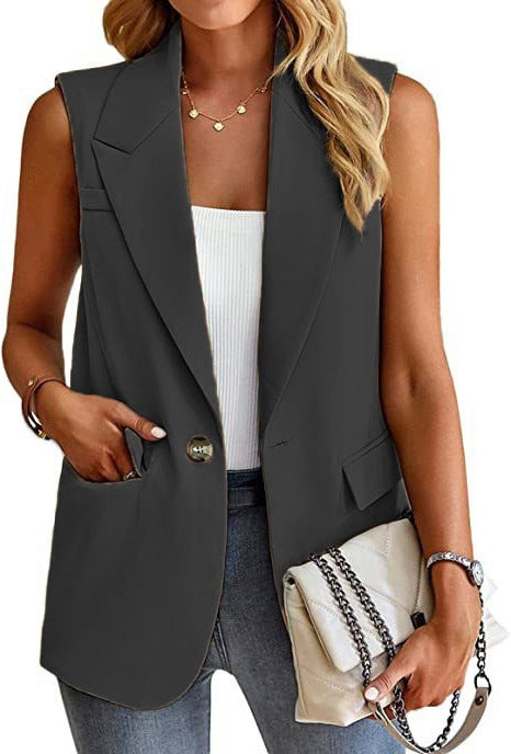 Damen ärmellose Blazerjacke mit Taillenakzenten und praktischen Taschen R&B