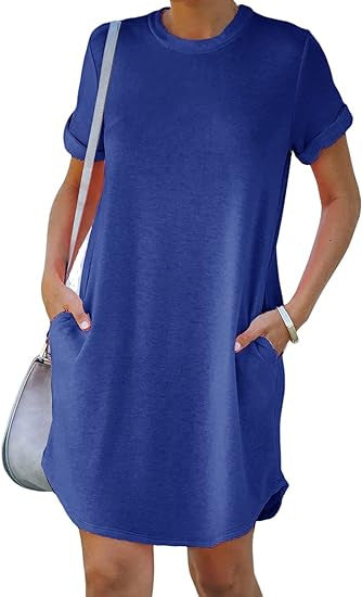 Damen lässiges Freizeitkleid mit Taschen und Rundhalsausschnitt R&B